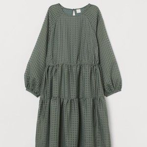 H&M Jacquard-Weave Midi Dress Khaki Green Size Medium